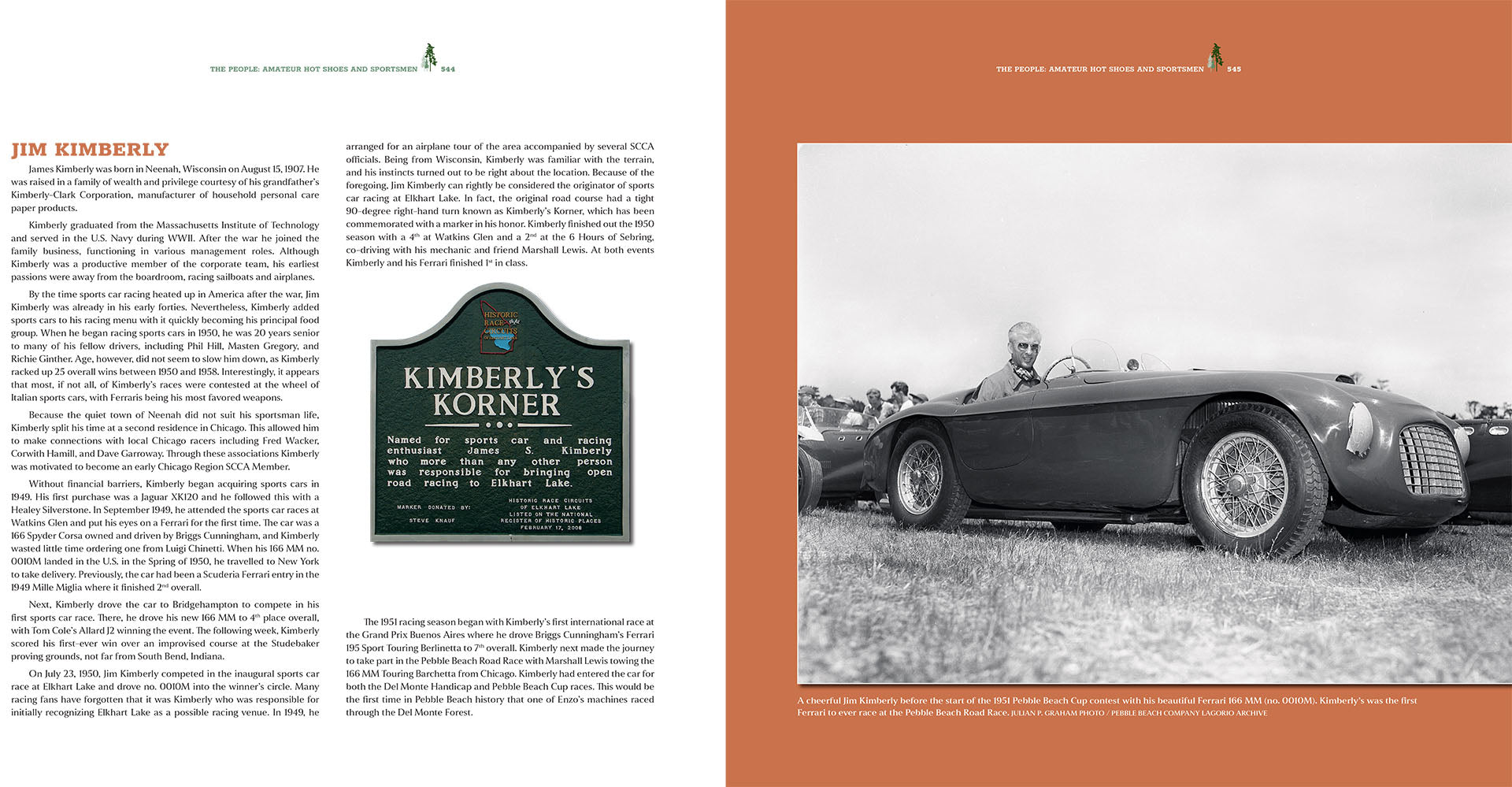 Book page with text and a black and white photo of a vintage car.