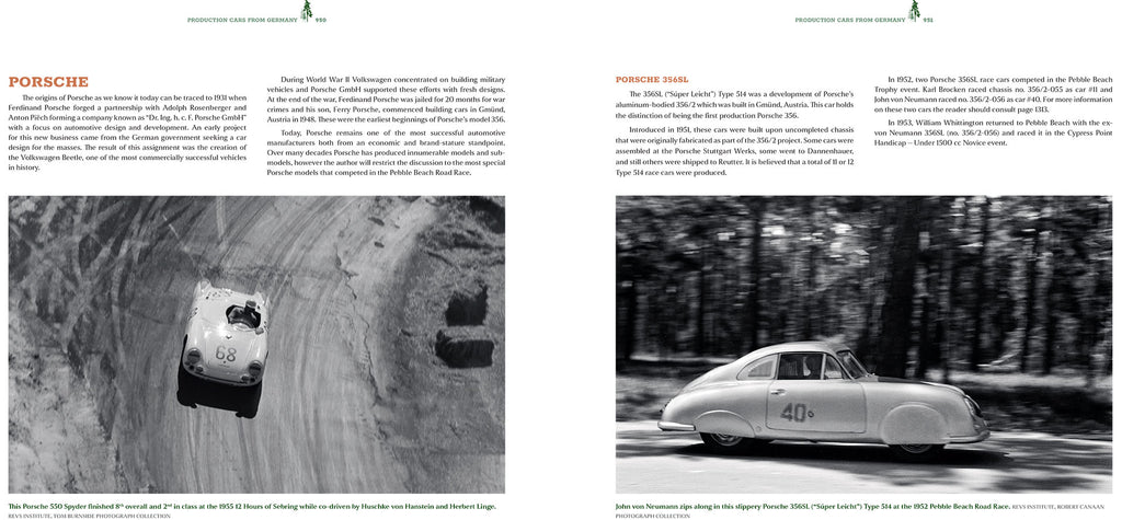 Porsche car on a road with text and images on a white background