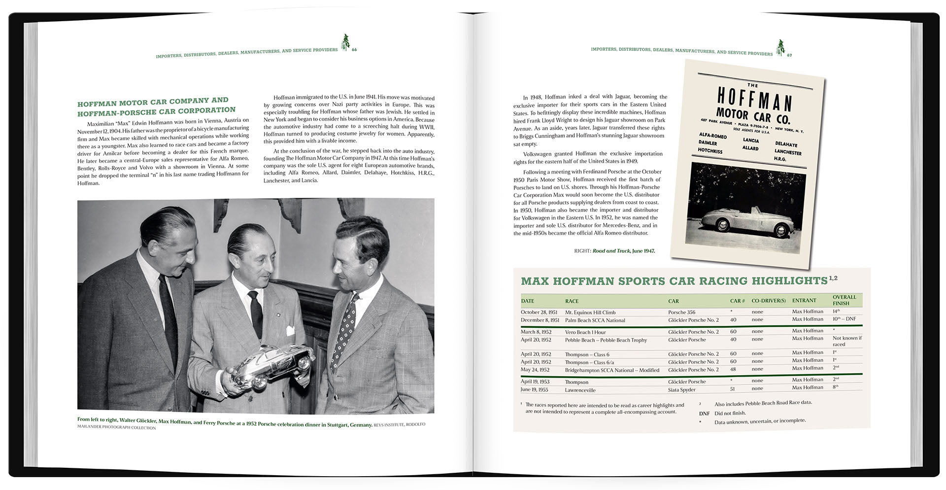 Open book with black and white photos and text on a white background